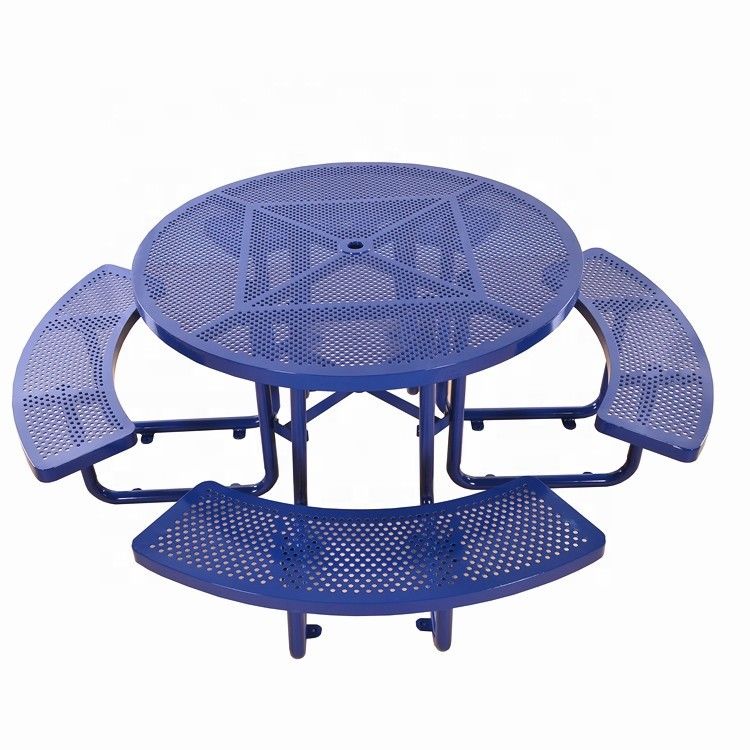 Mild Steel Metal Outdoor Table Benches With Flanged Surface Mounted Type OEM